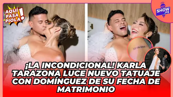 KARLA TARAZONA LUCE NUEVO TATUAJE CON CHRISTIAN DOMÍNGUEZ SOBRE SU FECHA DE MATRIMONIO
