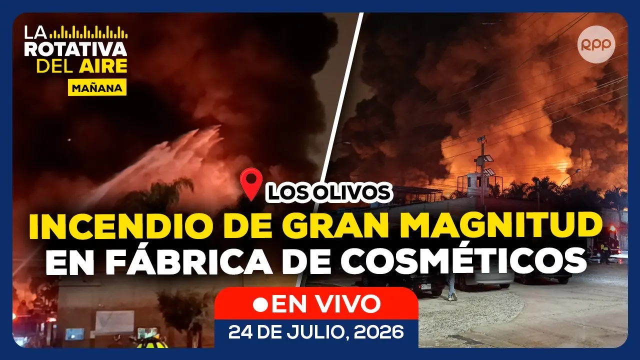 Reproducir: 🚨🔥 Fuerte INCENDIO en LOS OLIVOS consume fábrica de cosméticos | 24/07/2026