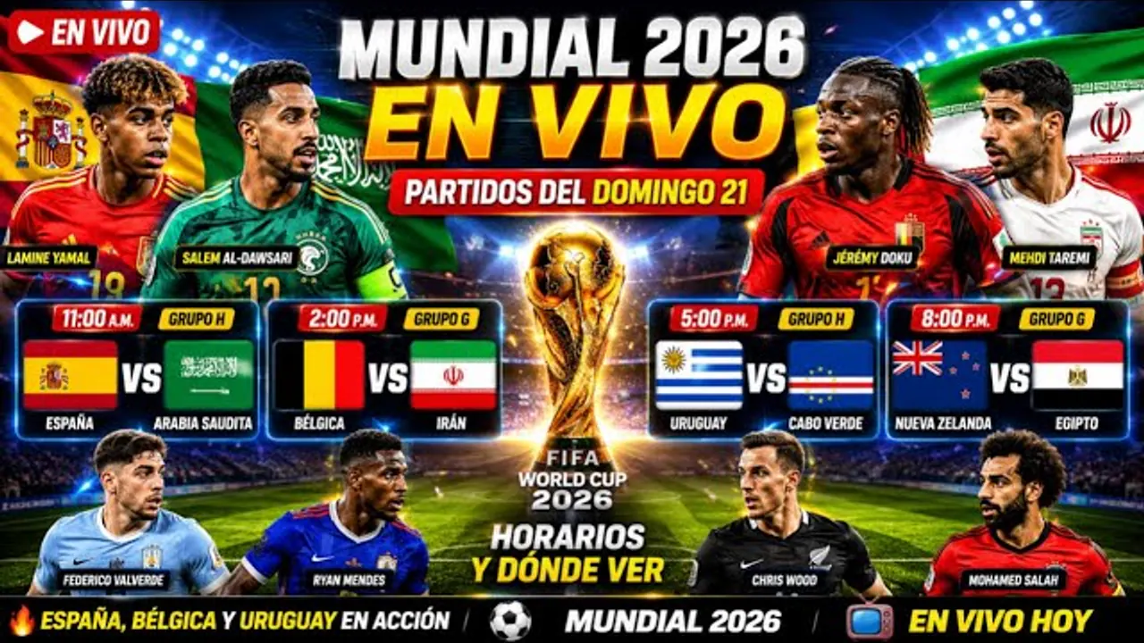 Reproducir: ESPAÑA 4-0 ARABIA SAUDITA, BÉLGICA 0-0 IRÁN, URUGUAY 2-2 CABO VERDE Y NUEVA ZELANDA VS. EGIPTO
