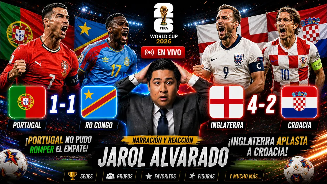 Reproducir: PORTUGAL VS. RD CONGO, INGLATERRA VS. CROACIA, GHANA VS. PANAMÁ Y UZBEKISTÁN VS. COLOMBIA
