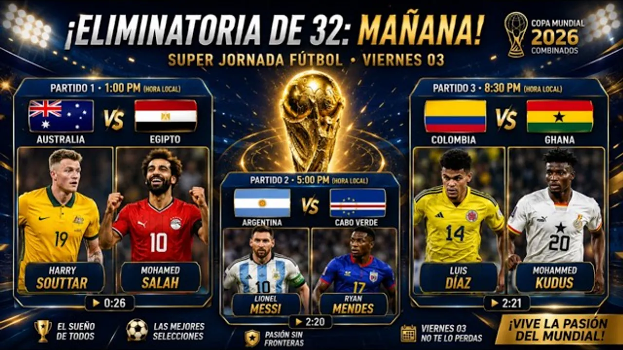 Reproducir: AUSTRALIA VS. EGIPTO, ARGENTINA VS. CABO VERDE Y COLOMBIA VS. GHANA
